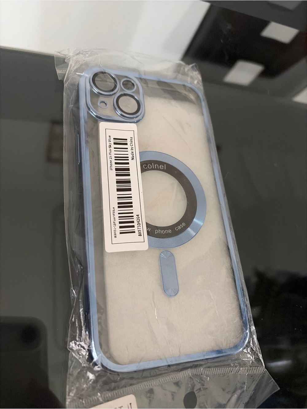 Blue MagSafe-Compatible Clear Phone Case with Ring